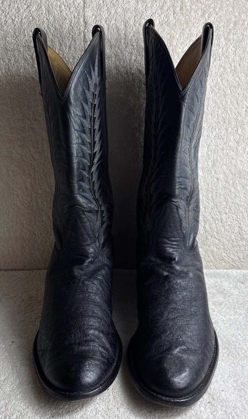 Tony Lama Vintage 8613 Black Leather Elephant Print Western Cowboy Boots SZ 11 D